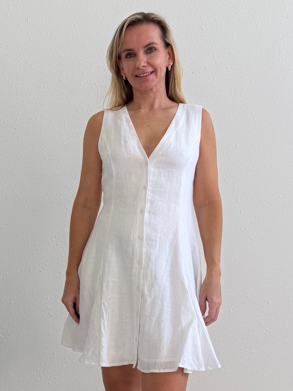 NWT J.Crew White 100% Linen Button Front Fit & Flare Dress Size 6